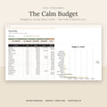 The Calm Budget monthly dashboard showing budget vs. actual by category