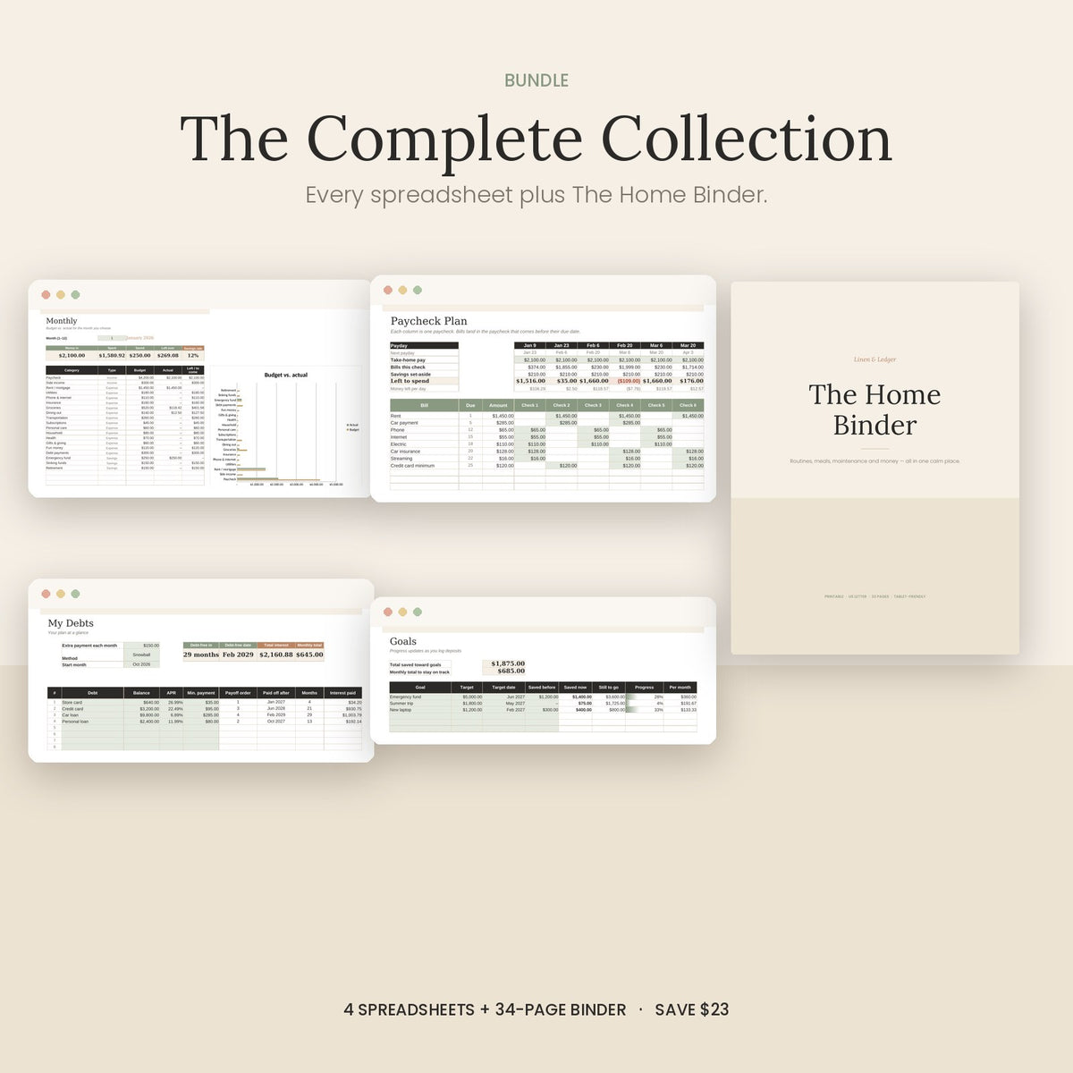 The Complete Collection: four spreadsheets and The Home Binder