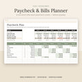 Paycheck Plan tab showing which bills fall into each paycheck and money left to spend