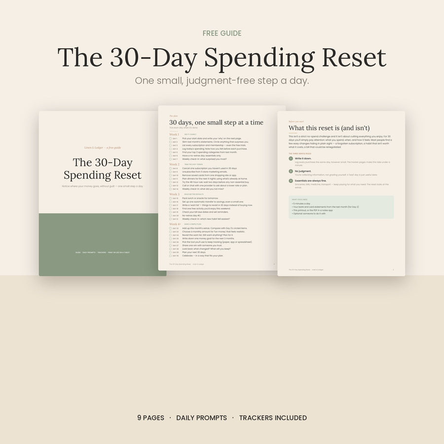 Pages from The 30-Day Spending Reset free guide
